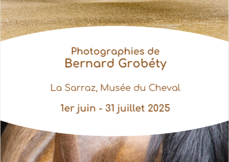 Photographie de nature par Bernard Groberty exposée au Musée Suisse du Cheval à La Sarraz, du 1er juin au 31 juillet 2025 : un cheval en pleine nature devant le château de La Sarraz, illustrant le patrimoine équestre suisse.