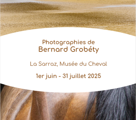 Photographie de nature par Bernard Groberty exposée au Musée Suisse du Cheval à La Sarraz, du 1er juin au 31 juillet 2025 : un cheval en pleine nature devant le château de La Sarraz, illustrant le patrimoine équestre suisse.